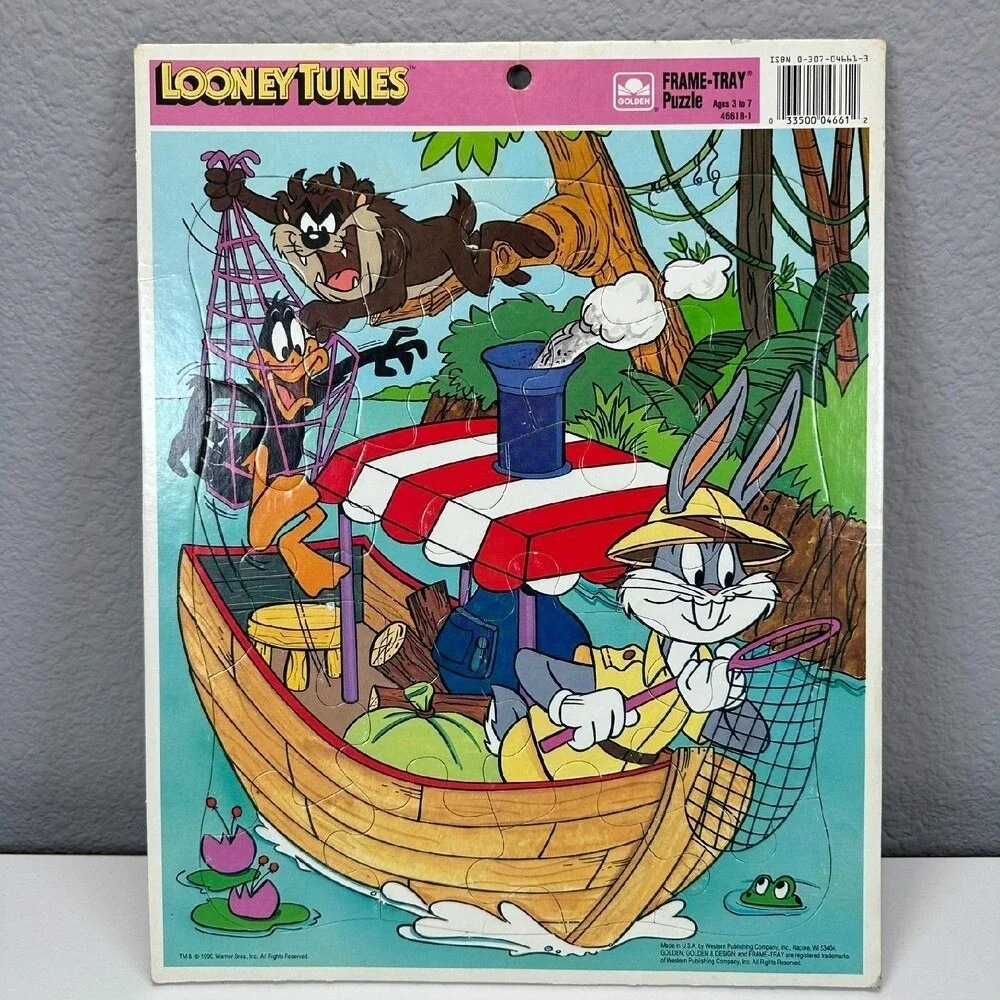 1990 Looney‎ Tunes Puzzle Bugs Bunny Daffy Taz Frame Tray VTG 90s Made in USA